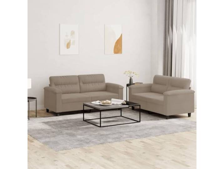 HEFZGDB 2-TLG. Sofagarnitur mit Kissen Taupe Mikrofasergewebe Langlebig Bequem Sitzgruppe Wohnzimmer Polstermöbel Stilvoll