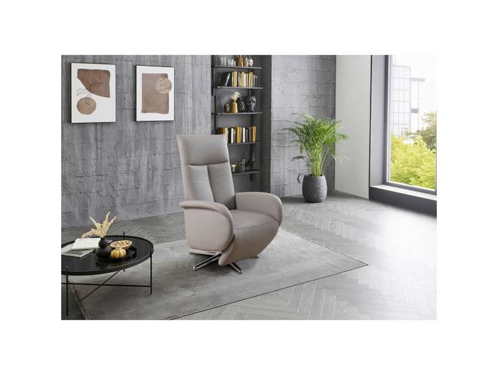 Sit & More Relaxsessel, Hellgrau, Metall, Echtleder, Nappaleder, 75x112x82 cm, Goldenes M, Made in Europe, DGM-Klimapakt, Sitzfläche 360° drehbar, gepolsterte Armlehnen, Wohnzimmer, Sessel, Relaxsessel