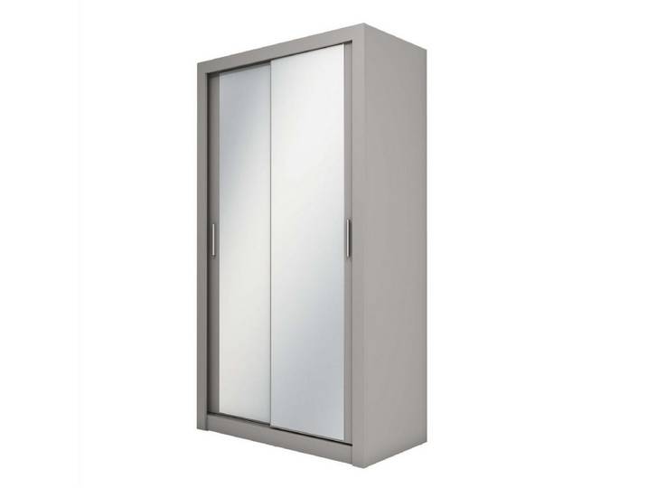 Compleo Schwebetürenschrank weiß/grau/eiche shetland, Kleiderschrank mit Spiegel VENTI