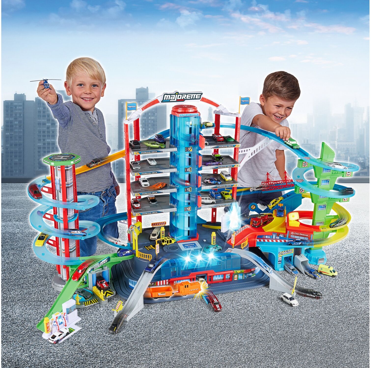 Spiel-Parkgarage MAJORETTE "Super City", bunt, Fahrzeug-Spielwelten, KinderB:128cm H:73cm T:78cm, mit Licht und Sound, B:128cm H:73cm T:78cm