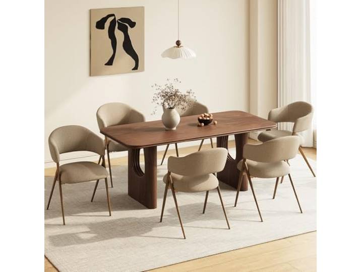 MALOL 6er Set Esszimmerstühle, Mid-Century Modern Stil, mit Eisenbeinen, offener Rückenlehne und gepolstertem Sitz, für Wohnzimmer, Schlafzimmer, Restaurant, Café, Taupe