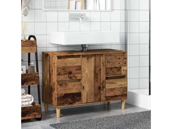 (Vente chaude) Armoire d'évier CLARENCE Cabinet Sous vasque Cabinet de toilette， vieux bois 80x33x60 cm bois d'ingénierie - M181634