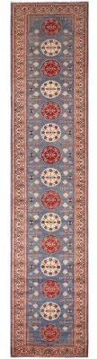 Treasured Knots Bohemian Kazak Sloane Light Blue/Beige Wool Runner - 2'11'' x 13'6''