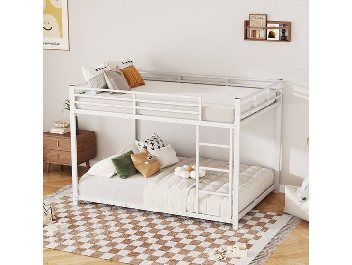 Lit superposé blanc 140x200 en métal pour enfant design classique