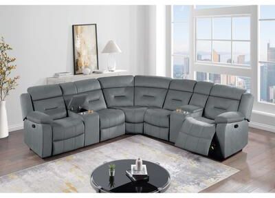 Esofastore 3pc Power Sectional Set Dark Gray Finish Built In Cup Holder Pillow Arms