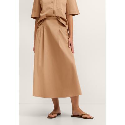 A-Linien-Rock BUGATTI, Damen, Gr. 46, beige (70, braun), 97% Baumwolle, 3% Elasthan, Röcke A-Linien-Rock, mit Bundfalten