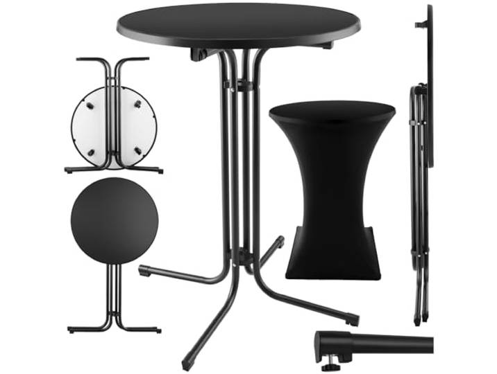 tectake® Gastro Stehtisch klappbar, Bistrotisch mit Husse, Tisch Ø80cm, Stehtisch mit MDF-Tischplatte, Gartentisch klappbar, Klapptisch, rund, Stahlgestell, stabil und robust - schwarz, 1 Stehtisch