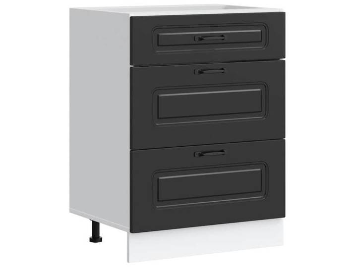 “Winter Sale TOP Placard suisine Noir - Meuble bas de cuisine « Kalmar » Bois d'ingénierie noir PRO32969