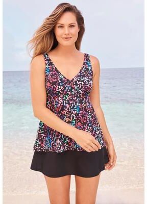 Plus Size Women's A-Line Flowy V-Neck Tankini Top with Built-In Bra by Swim 365 in Party Multi (Size 30)