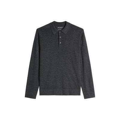 Langarm-Poloshirt MARC O'POLO "aus weicher Schurwolle", Herren, Gr. M, grau (dunkelgrau melange), Obermaterial: 100% Schurwolle, unifarben, regular fit, Shirts