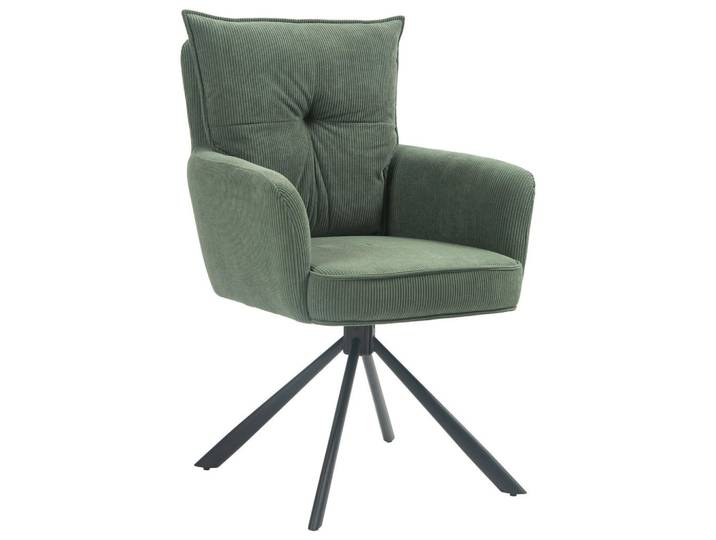 Armlehnstuhl, Olivgrün, 60x95x67 cm, Metall & Textil, 180° Drehbar, Modern, Novel