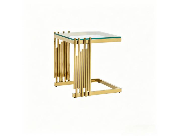 Evryae Couchtisch mit gehärteter Glasplatte Metallgestell zweiteilig modern Transparent Standardgröße, Goldfarben, Metall, Glas, Rechteckig,Quadratisch, Säule, 41x46x41 cm, Wohnzimmer, Wohnzimmertische, Couchtische