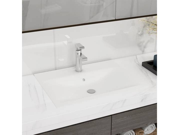 Vidaxl -Waschbecken mit Kranloch rechteckig 60 x 46 cm Keramik Weiß