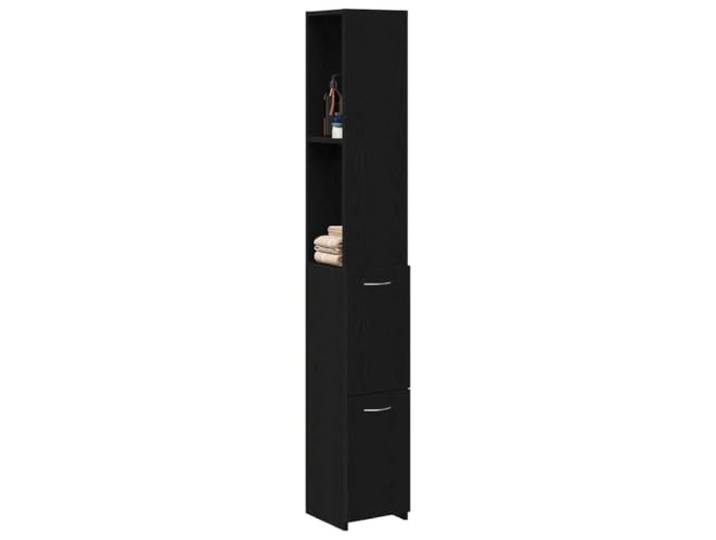 KTHLBRH Badezimmermöbel Eiche schwarz 25 x 25 x 170 cm Holz mehrschichtig Mit Schublade, 2 Einlegeböden, 2 Türen, rechteckiges Design, hoch, freistehend
