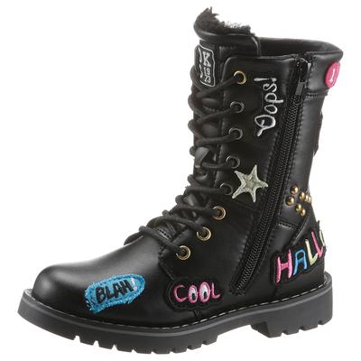 Schnürstiefel DOCKERS BY GERLI, Mädchen, Gr. 38, schwarz, Lederimitat, Schuhe Schnürstiefel, Boots mit bunten Patches