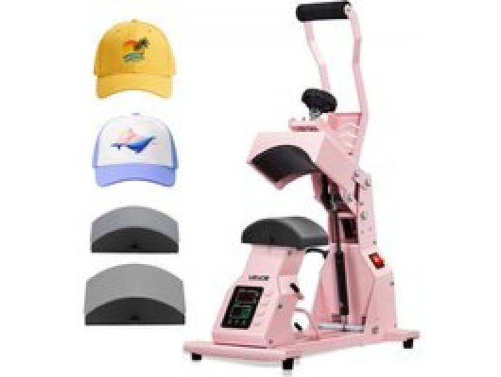 VEVOR Hutpresse mit 2 austauschbaren Platten (160 x 65 mm / 160 x 80 mm), Hut-Hitzepresse mit präziser Temperatur- und Zeitregelung, Mützenpresse Heat Press für Stirnbänder Gesichtsmasken Rosa
