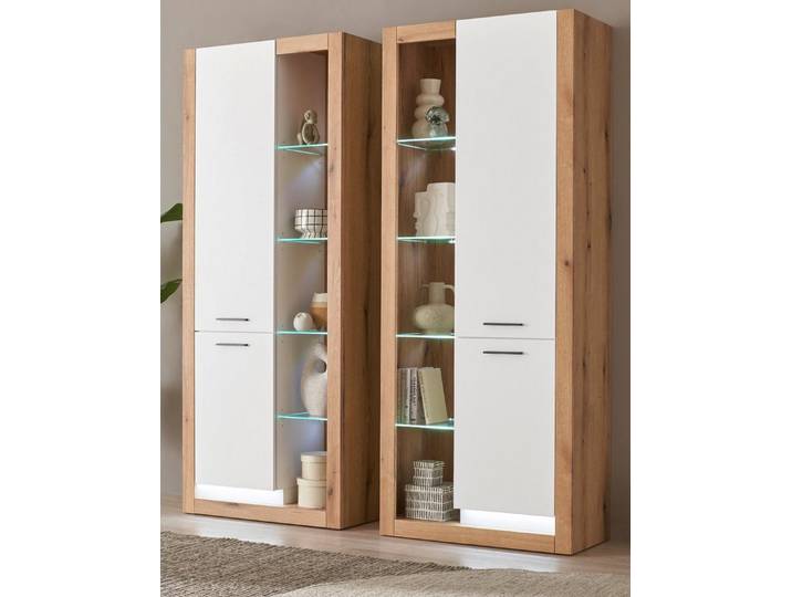 Furn.Design Stauraumvitrine Rivian (Set 2x Vitrine in Evoke Eiche und Weiß, gesamt 180 x 195 cm) 20 Fächer