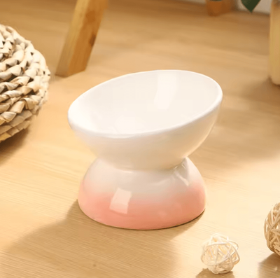 Inspire Curations ElevaEase Ceramic Tilted Cat Feeding Bowl white Pink