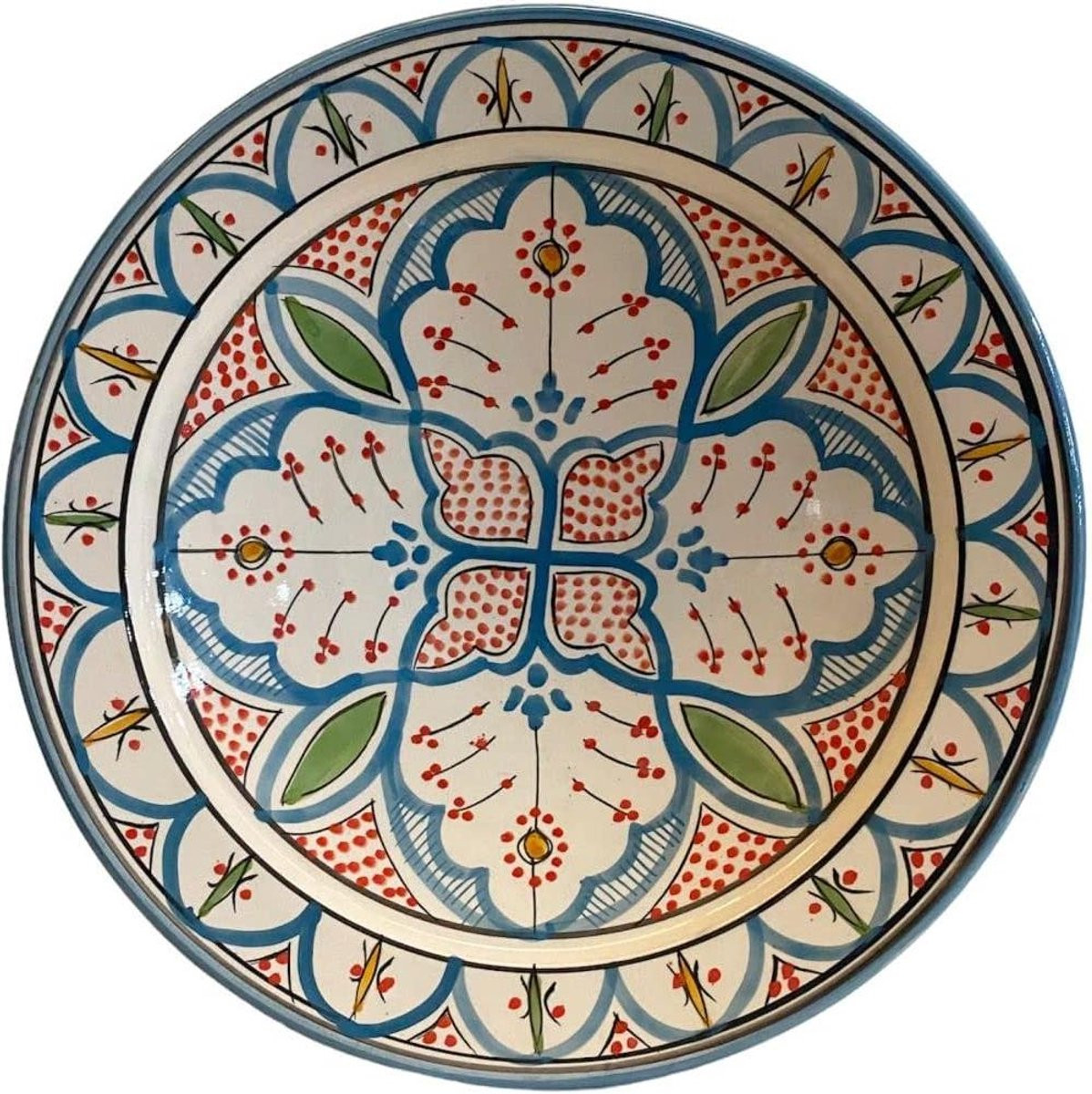 Handgeschilderde Marokkaanse aardewerk schaal - Multicolor - Ø35 cm