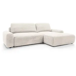 ECKSOFA OSSO Creme Velours-Stoff mit Schlaffunktion
