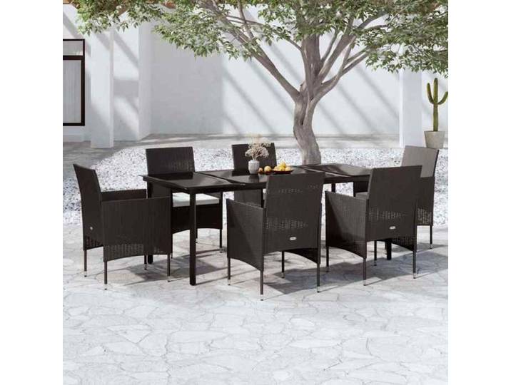 Ensemble Mobilier Jardin Extérieur Noir Table Chaises Coussins 7 Places Terrasse Balcon
