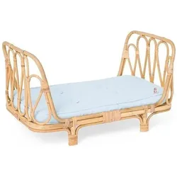 Poppie Rattan Puppenbett mit blauer Matratze