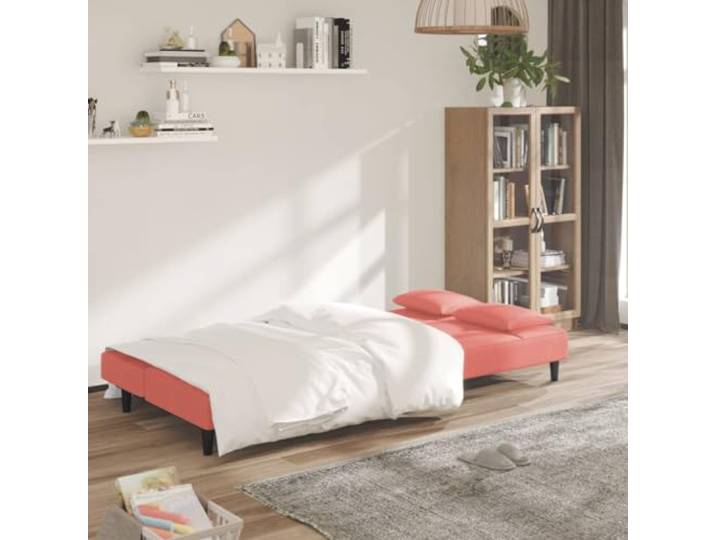 KTHLBRH 2-Sitzer-Sofa aus Samt, Rosa, 200 cm Gestell aus Holz, umwandelbar, Schaumstoff, 2 Kissen, 110 kg