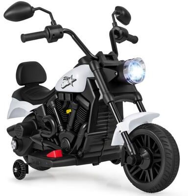 Costway 6V Kids Motorcycle with Headlight and Music and Training Wheels-White
