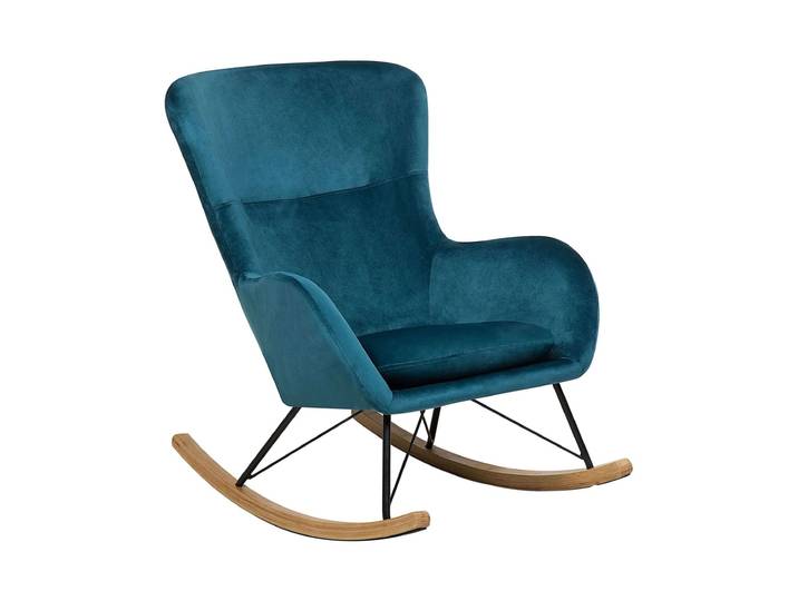 Fauteuil à bascule velours bleu paon