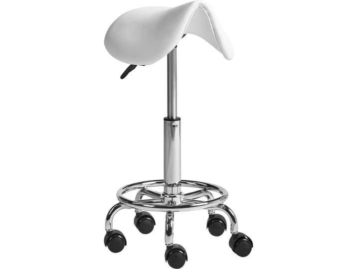 BELIANI Sattelhocker Weiß Kunstleder Gepolstert mit Rollen Drehbar Höhenverstellbar Ohne Lehne Modernes Design Büro Drehhocker mit Sattelsitz