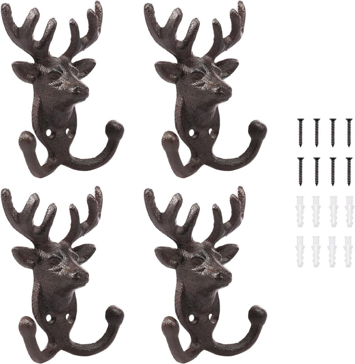 Set van 4 robuuste dierenvormige wandhaken voor decoratie, donkergrijs