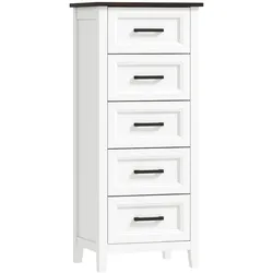 HOMCOM Kommode 5 Schubladen Hoher Schrank Schlafzimmer Wohnzimmer Flur Wäschekammer Weiß und Braun
