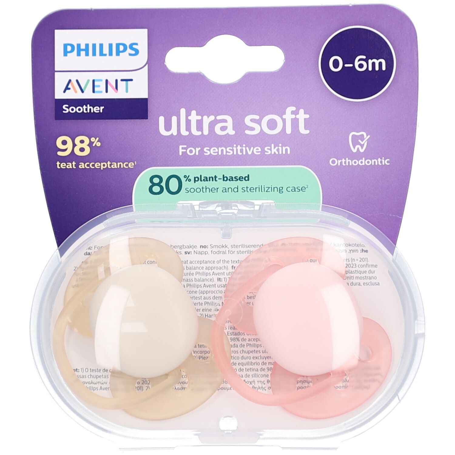 Philips Avent Fopspeen +0m Soft roze/beige 2st 2 St Schnuller