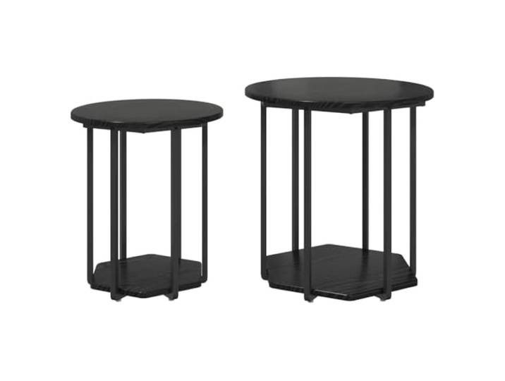 KLGBNCVE Beistelltisch-Set 2 STK. Schwarz Eichen-Optik 50 x 50 x 50,5 cm Ingenieurholz und Metallrahmen, Regalplatten, industrieller Stil, für Wohnzimmer und Schlafzimmer, pflegeleichte Oberfläche