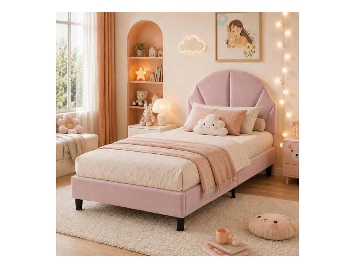 LuxusKollektion Kinderbett Kinderbett 90x200cm Samt Rosa Höhenverstellbar