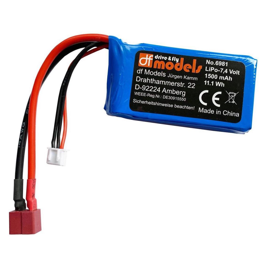 DF-Models Akku LiPo 7 4V zu 3045 mit T-Plug DF (1500 mAh, 7.40 V) (6981)