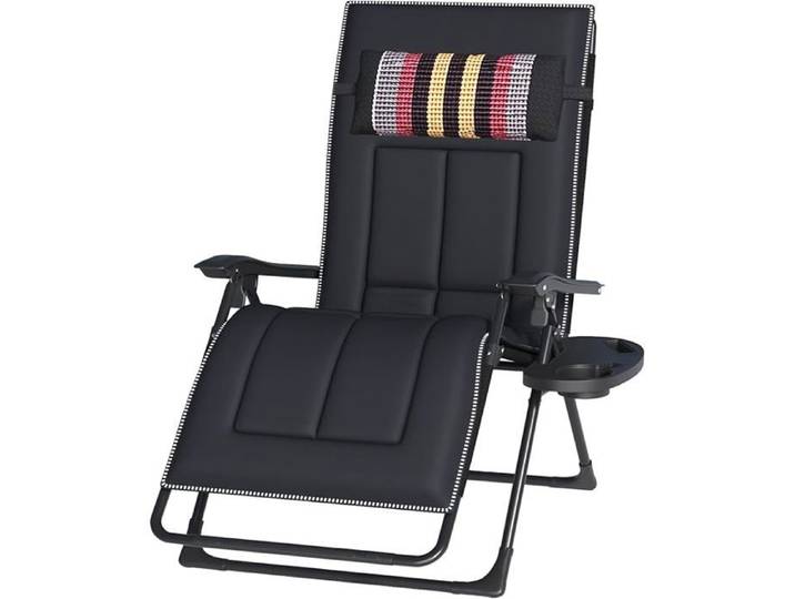 Chaise Longue de Jardin Pliable Transat Bain de Soleil Inclinable Chaise Longue Pliante avec Coussin et Porte-Gobelet Fauteuil