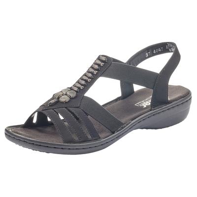 Riemchensandale RIEKER, Damen, Gr. 37, schwarz, Lederimitat, Schuhe Riemchensandale, Sommerschuh, Sandalette, Keilabsatz, mit schöner Verzierung, Topseller