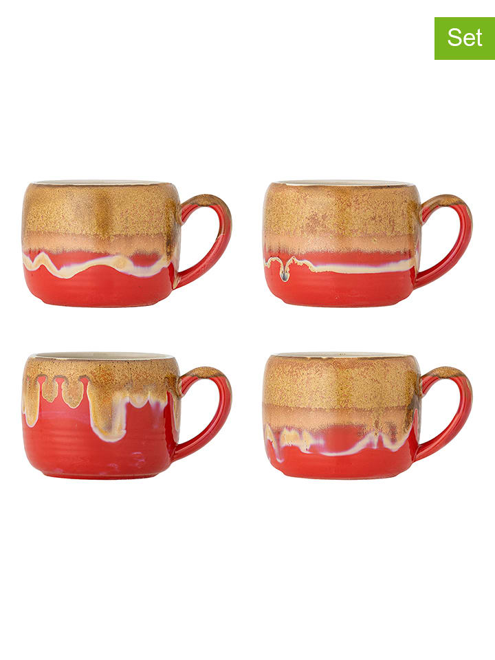 Bloomingville 4er-Set: Tassen ''Sheen'' in Beige/ Rot - 400 ml - onesize