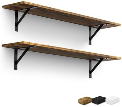 Sorbus 47.3 in Wood Wall Shelves with Black Metal Brackets, 2-Piece Set