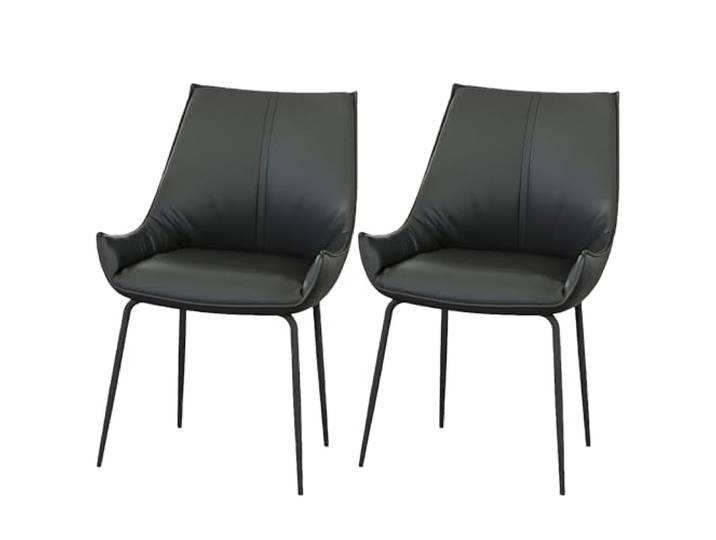 Casa Vital PERFINA Esszimmerstuhl, 2er-Set, B57 x T64 x H90 cm, echtes Rindsleder, Einfache Reinigung und Pflege, Esszimmermöbel, Pulverbeschichtet Metallgestell, 120 kg Tragkraft (Schwarz)