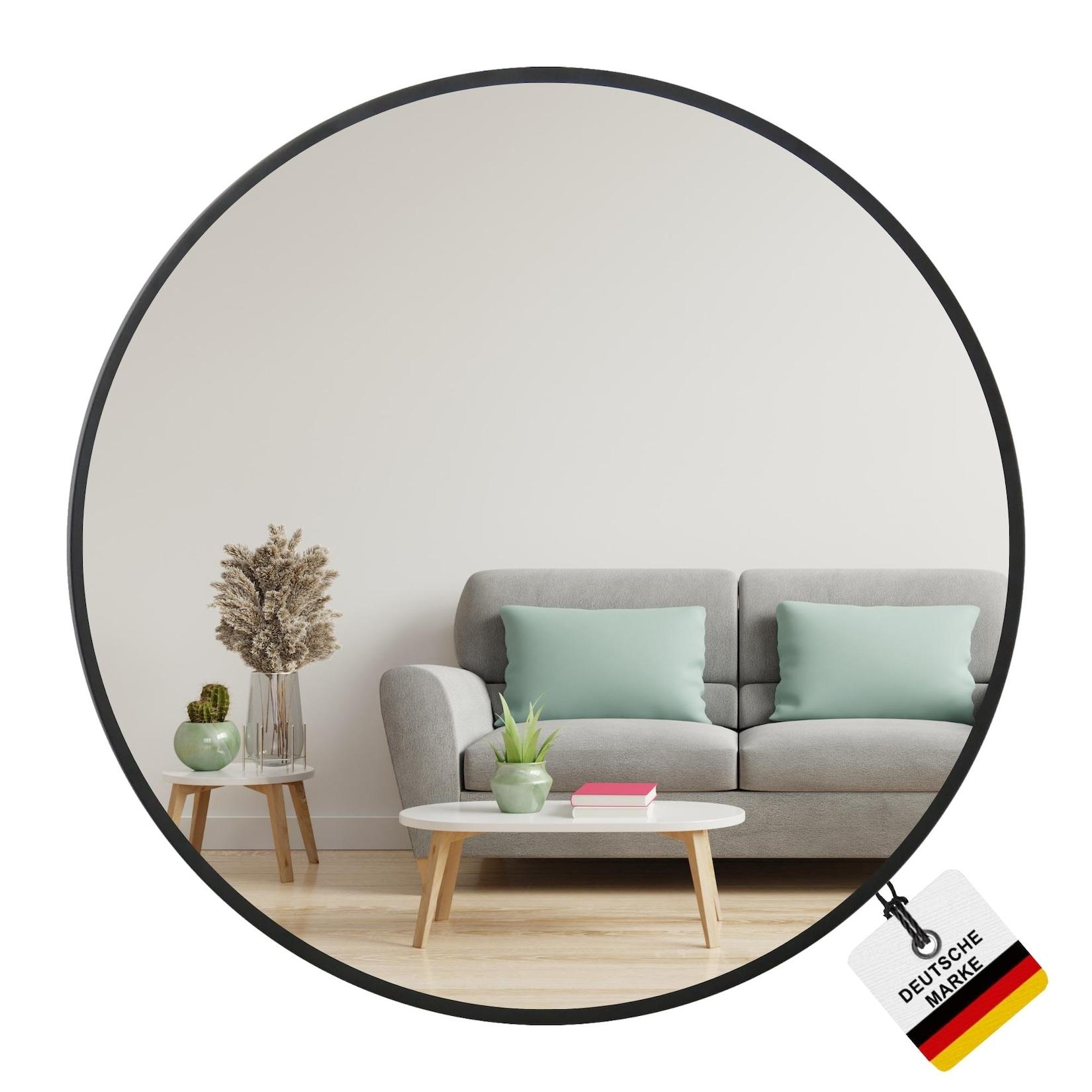 Albatros Spiegel rund schwarz mit Metallrand, 70cm Durchmesser, für Wohnzimmer, Badezimmer, Flur, Schlafzimmer, groß, Wand