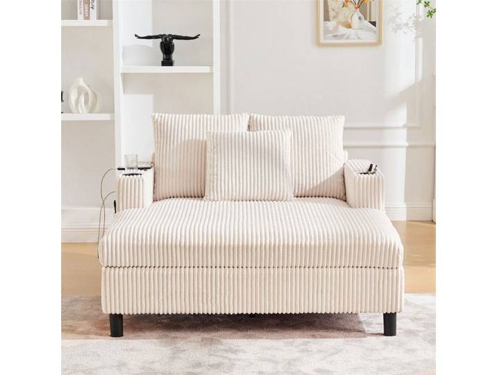 Fauteuil inclinable - AUTREMENT - O.Ye Lounger - Velours côtelé - Beige - 1 place - LED