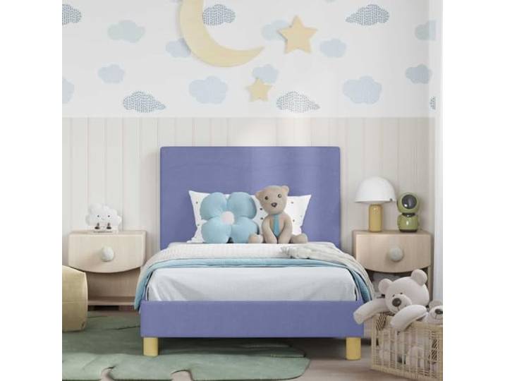 KTHLBRH Bettgestell für Kinder, Jeansblau, 80 x 200 cm Technisches Holz, fester Lattenrost, integrierte Taschen, niedriges Design