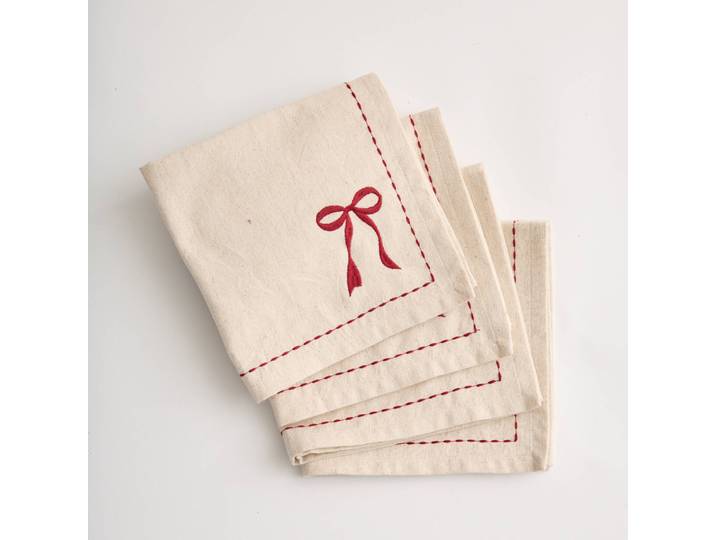 Serviettes de table brodées en coton/lin - lot de 4 - Blancheporte