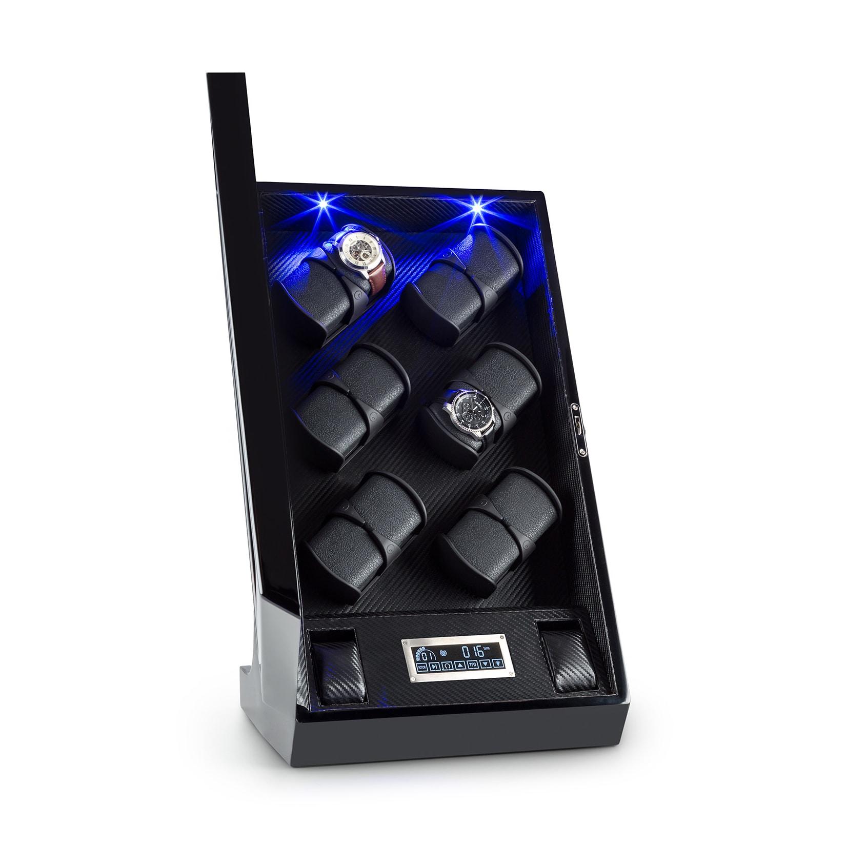 Klingenthal Uhrenbeweger Rechts-Links-Lauf bis 2200U/d 14 Uhren RGB-LED Touch abschließbar Schwarz
