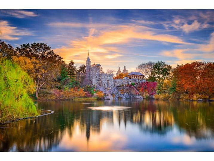 Fototapete PAPERMOON Central Park Castle , bunt, B:4,5m L:2,8m, Vlies, Tapeten, Fototapete