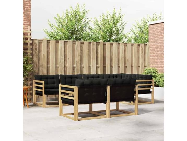 RJPLMFV Ecksofa für den Außenbereich, 7-teilig, Weiß / Schwarz Rahmen aus massivem Akazienholz, Kissen aus Textilene, modulares Design, pflegeleicht