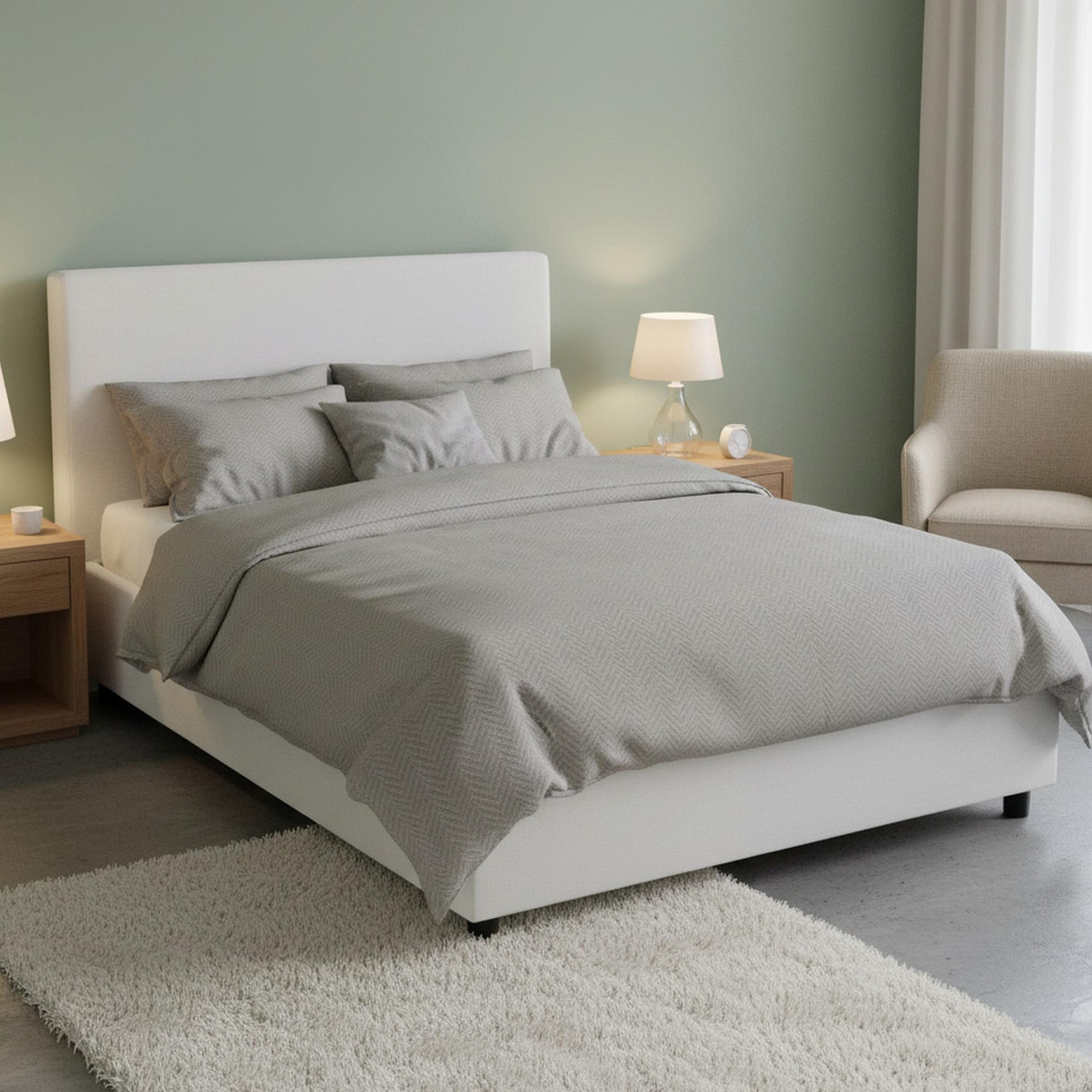 Quadratisches und halbes Bett Artemisia, Containerbett mit Kunstlederbezug, 100% Italy, Frontöffnung, passend für Matratze Cm 120x190, Weiß