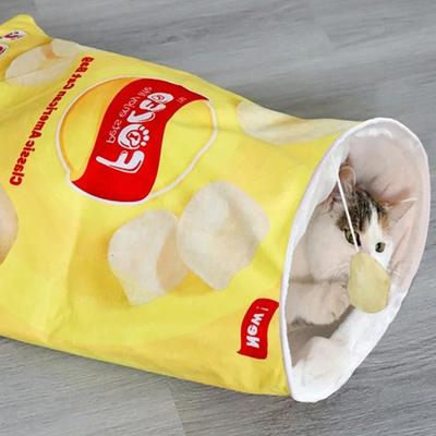 Uplift Essentials Gourmet Hideaway Interactive Collapsible Cat Tunnel Bag potato Chips